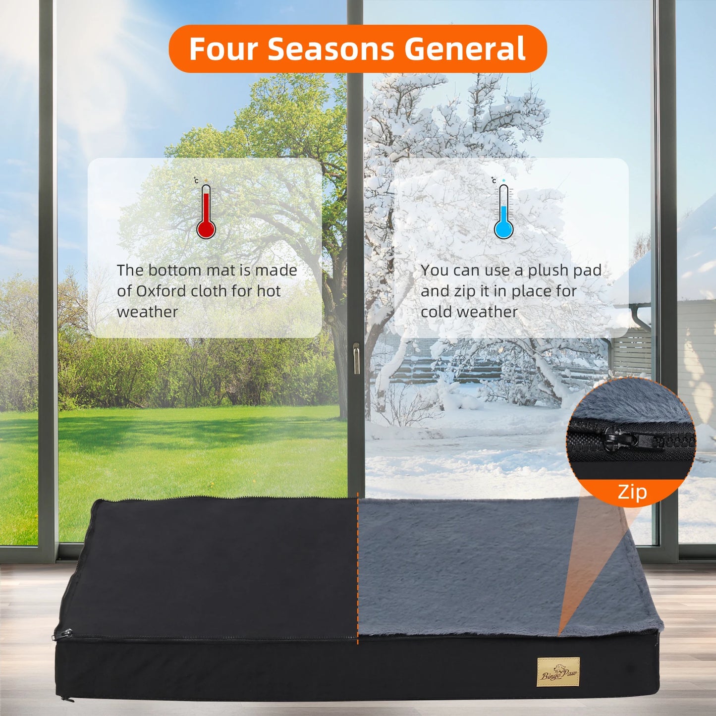 BINGOPAWCN Washable Orthopedic Dog Bed With Sponge Foam