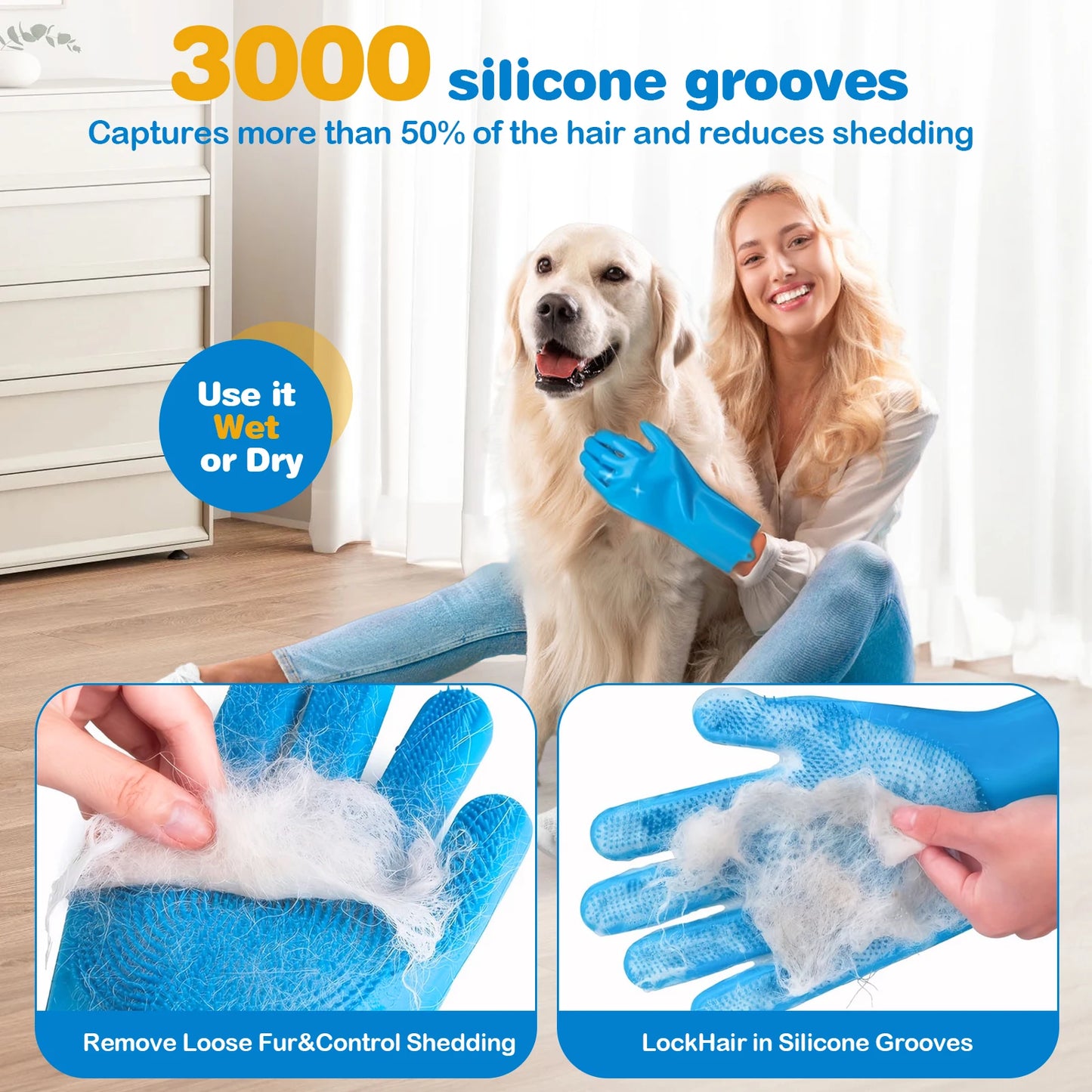 APWIKOGER 6 Piece Grooming Kit Silicone Dog Bath Brush Gloves