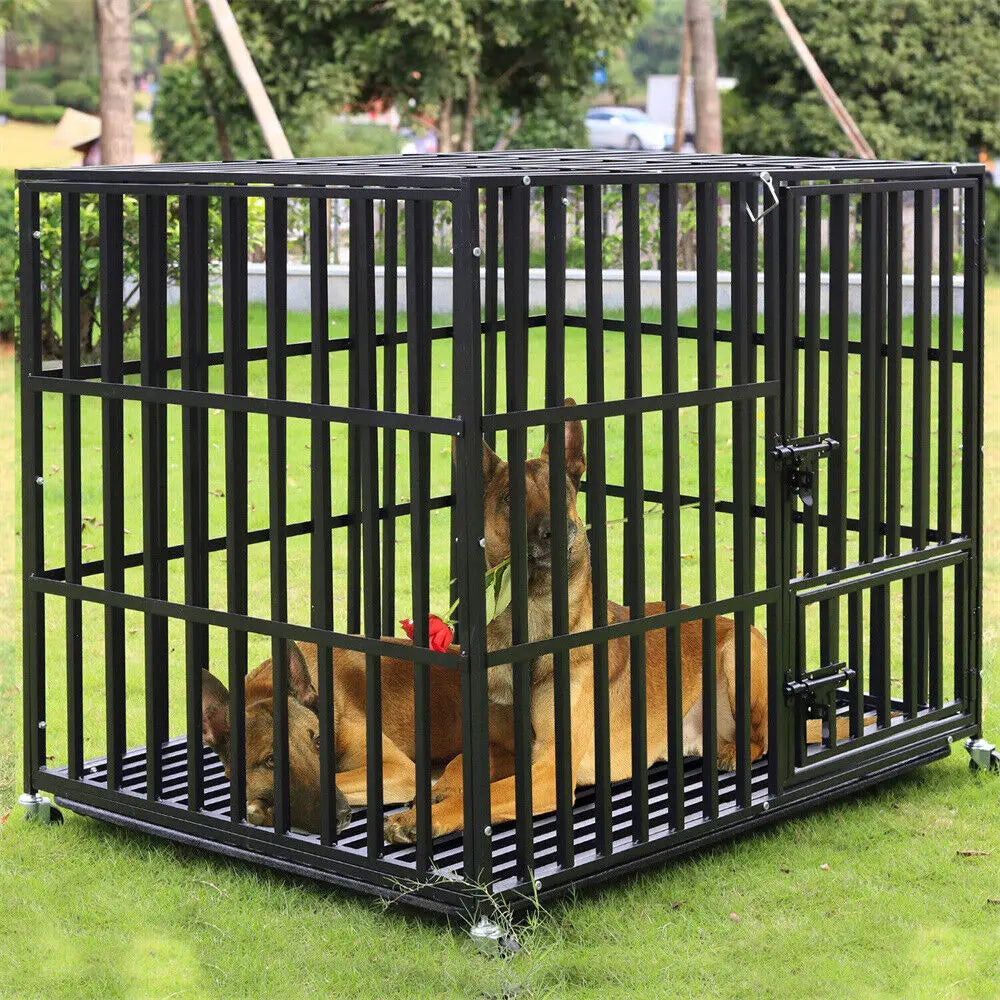 BINGOPAW Heavy Duty Dog Crate With Lockable Wheels And Doors