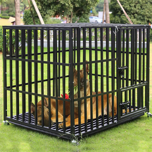 BINGOPAW Heavy Duty Dog Crate With Lockable Wheels And Doors