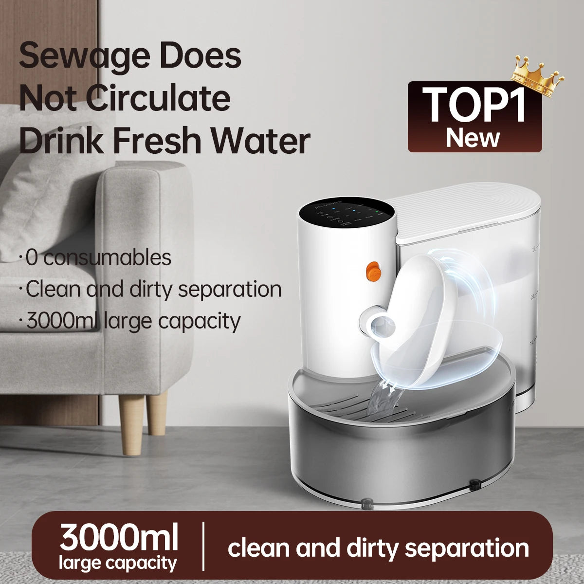 Smart Pet Water Dispenser Wireless Cat Water Fountain Automatic Rechargeable