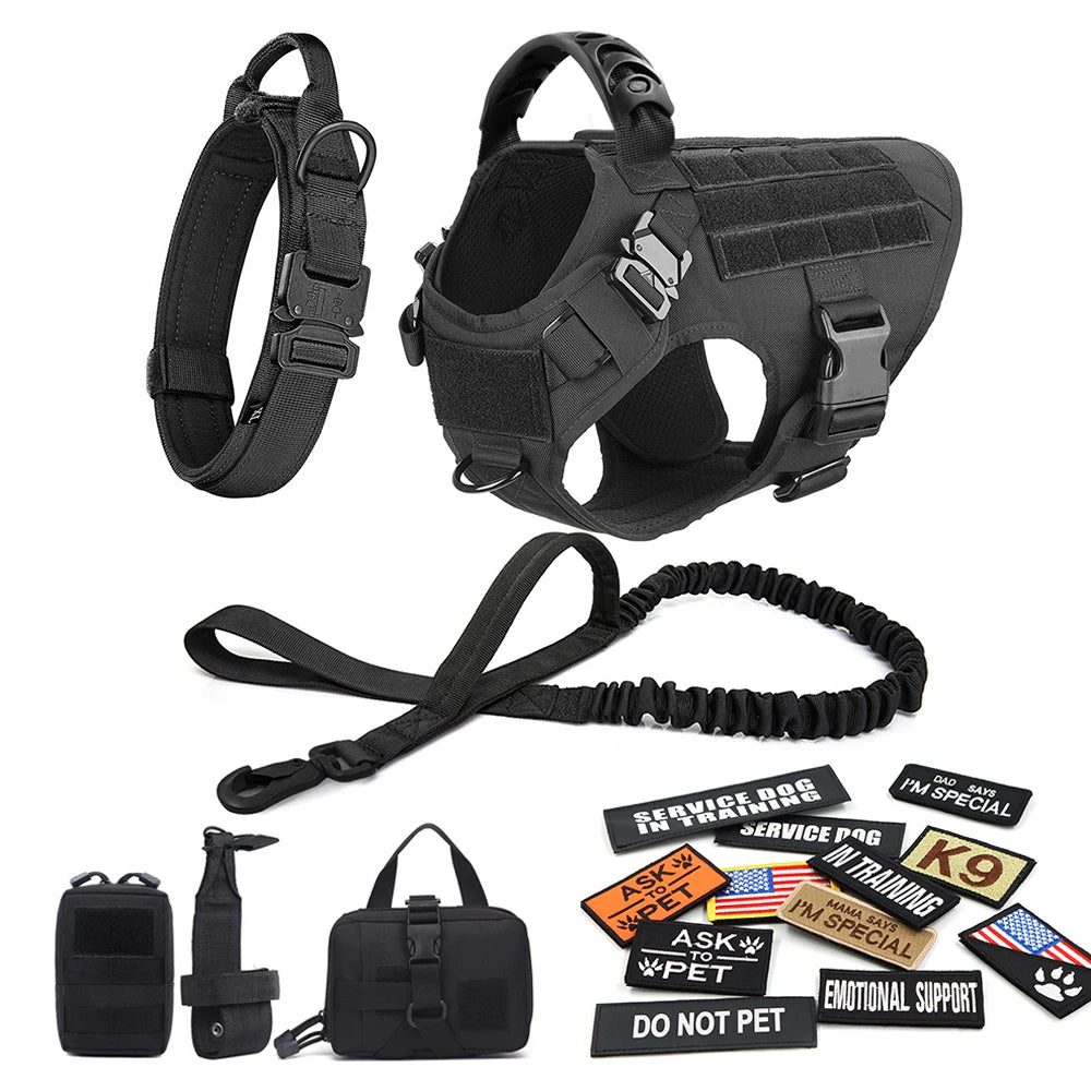 PETRAVELCN Military Large Dog Harness Vest With Leash Patches Set