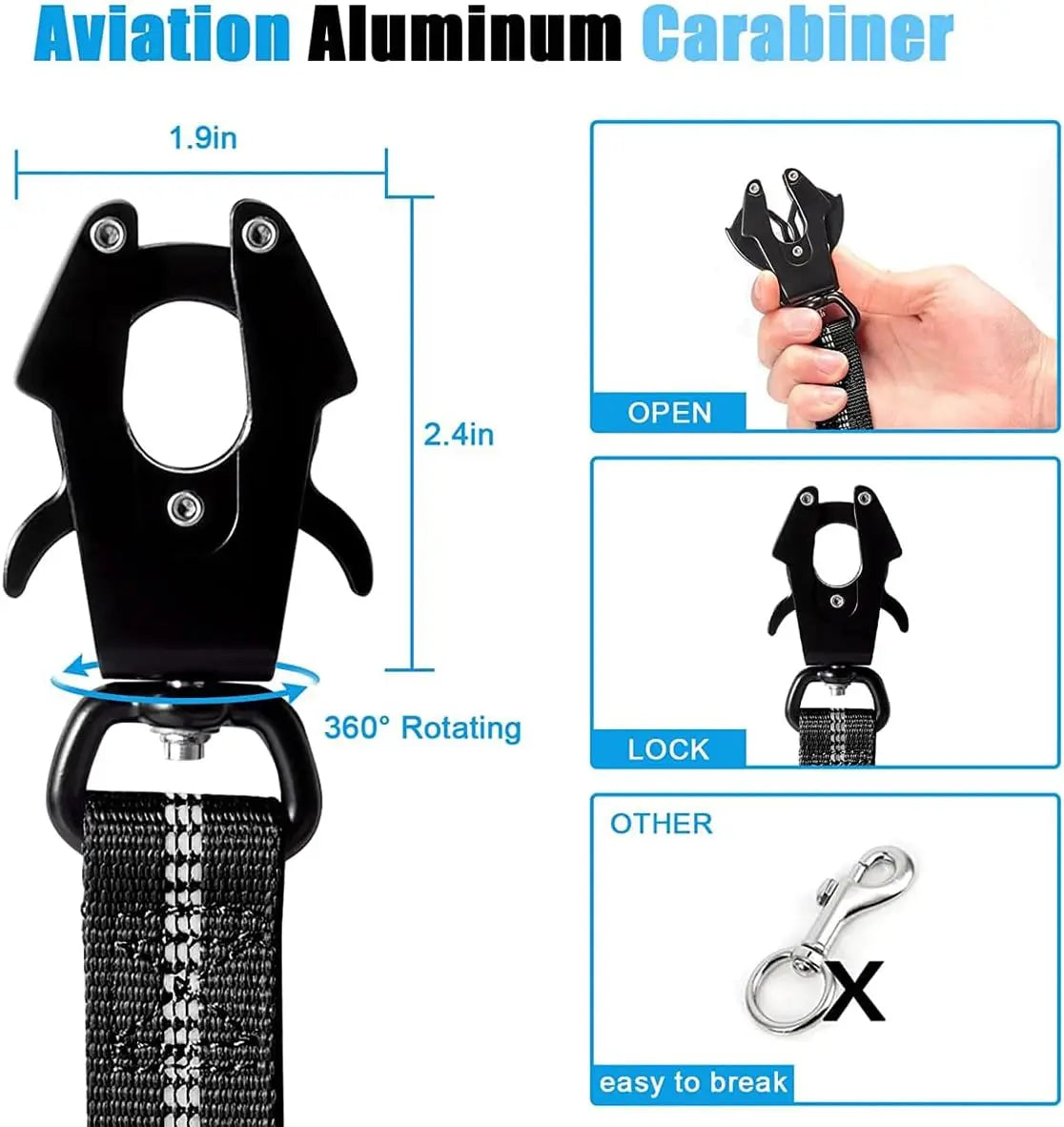 Reflective Shock Absorbing Tactical Dog Leash Car Seatbelt Heavy Duty