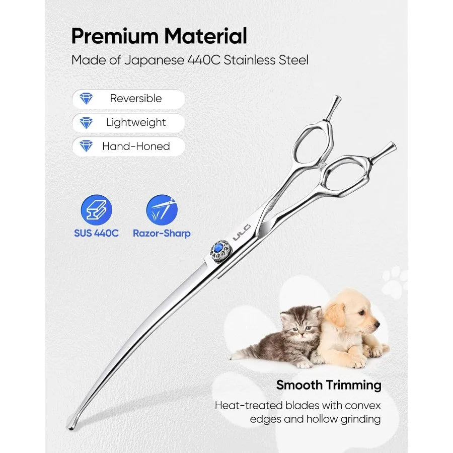 Curved Dog Grooming Shears 440C Stainless Steel Ergonomic