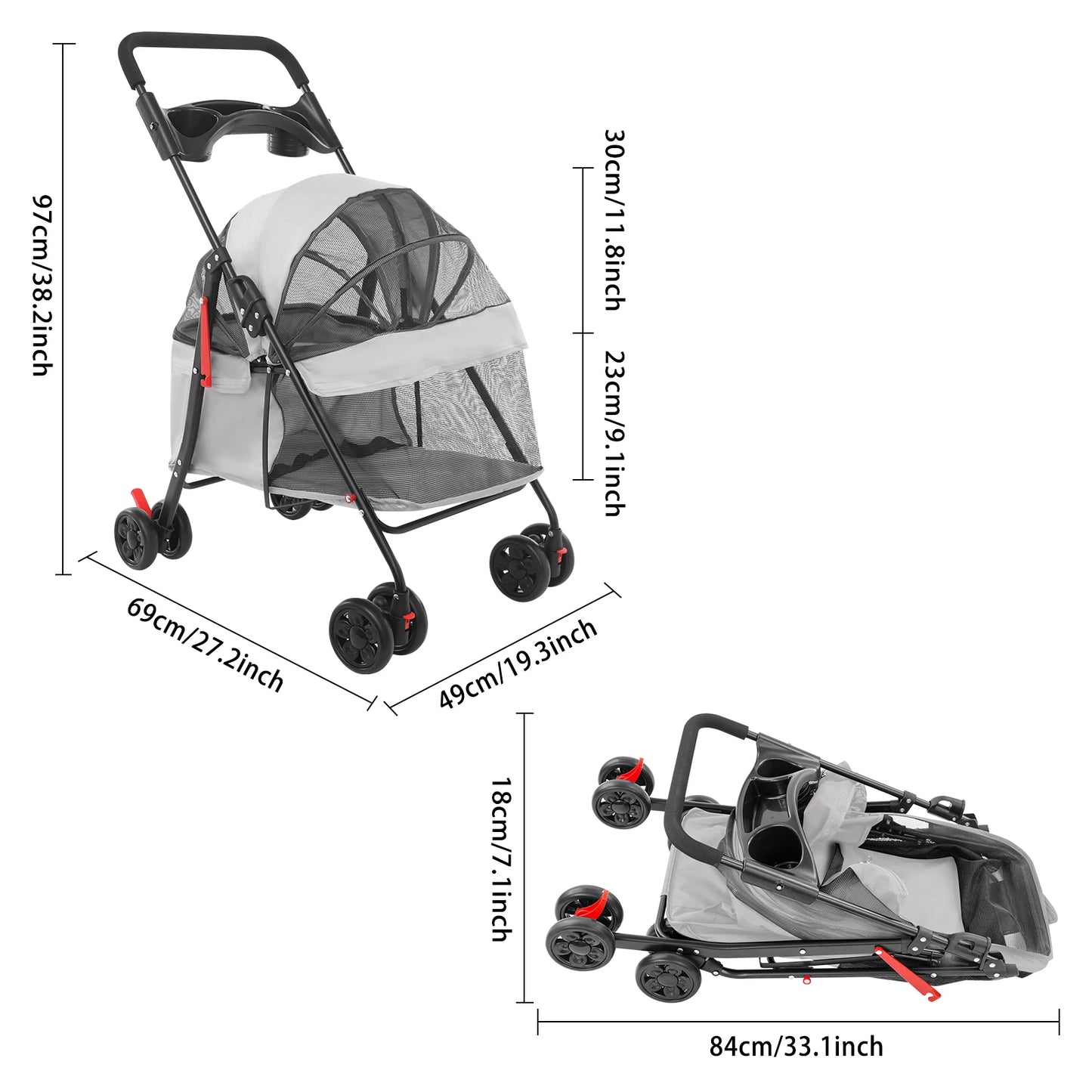 Foldable Pet Cart For Small To Medium Dogs And Cats