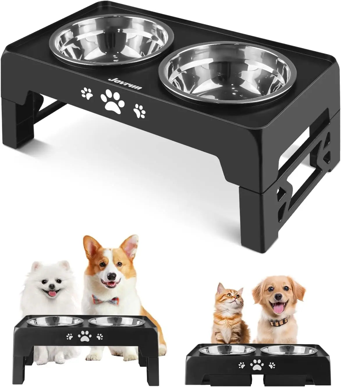 5 Heights Adjustable Elevated Dog Bowls Stainless Steel Slow Feeder