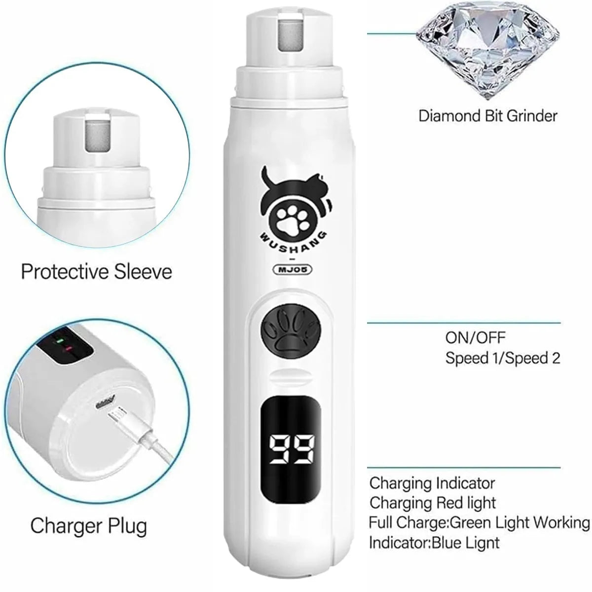 Silent Groom Pro Nail Grinder For Dogs Rechargeable Electric File