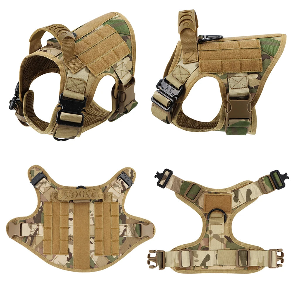 PETRAVELCN Military Large Dog Harness Vest With Leash Patches Set