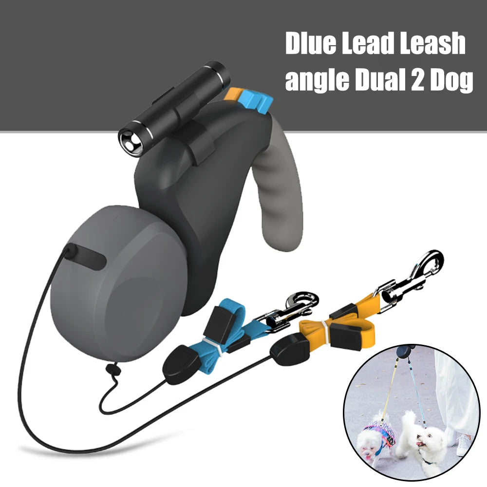NONECN Dual Dog Rope Leash With Light Retractable Belt
