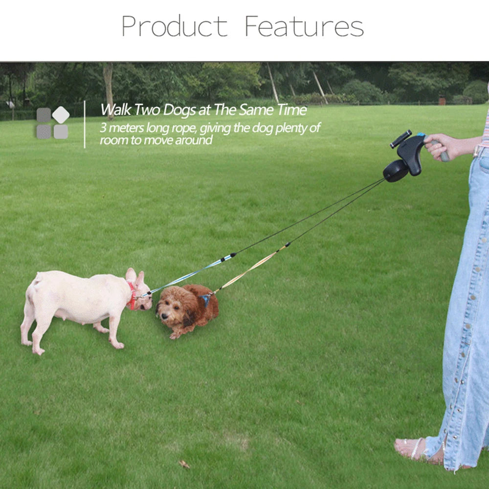 NONECN Dual Dog Rope Leash With Light Retractable Belt