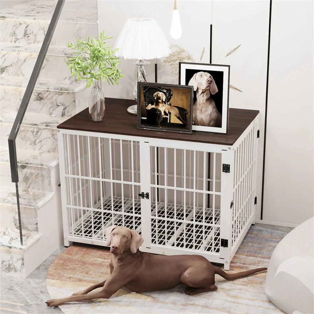 BORWAR Elevated Wooden Dog Crate End Table With Lattice Doors