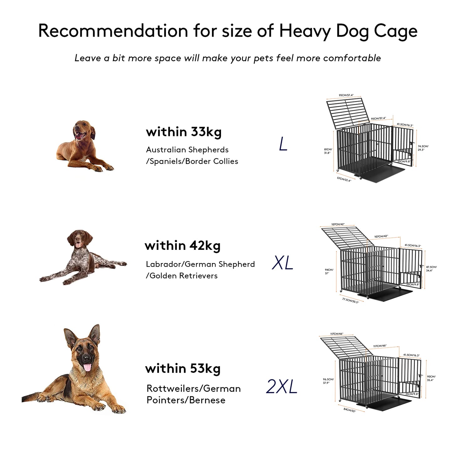 BINGOPAW Heavy Duty Dog Crate With Lockable Wheels And Doors
