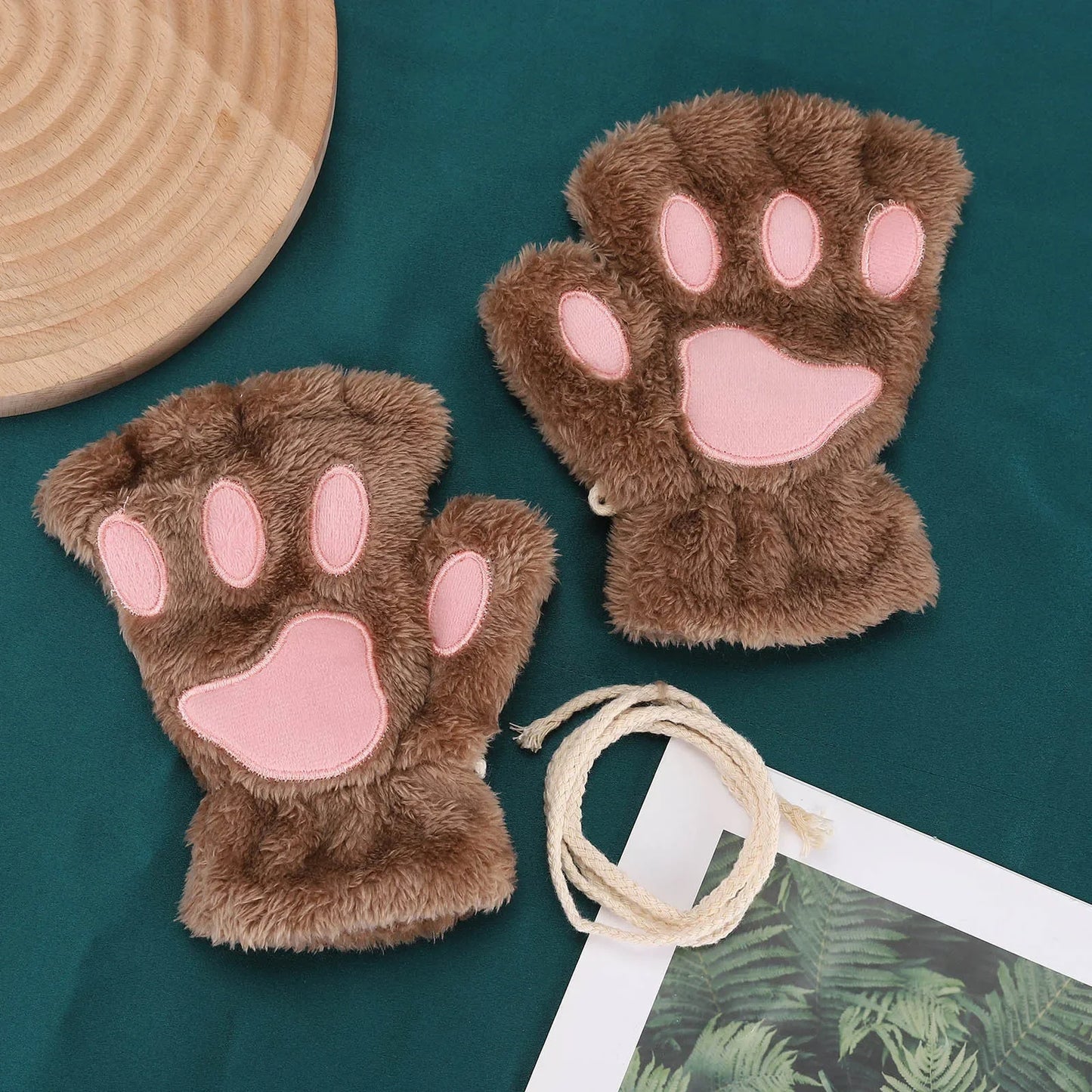 Plush Cat Claw Paw Gloves Fingerless Mittens Warm Cozy Fleece