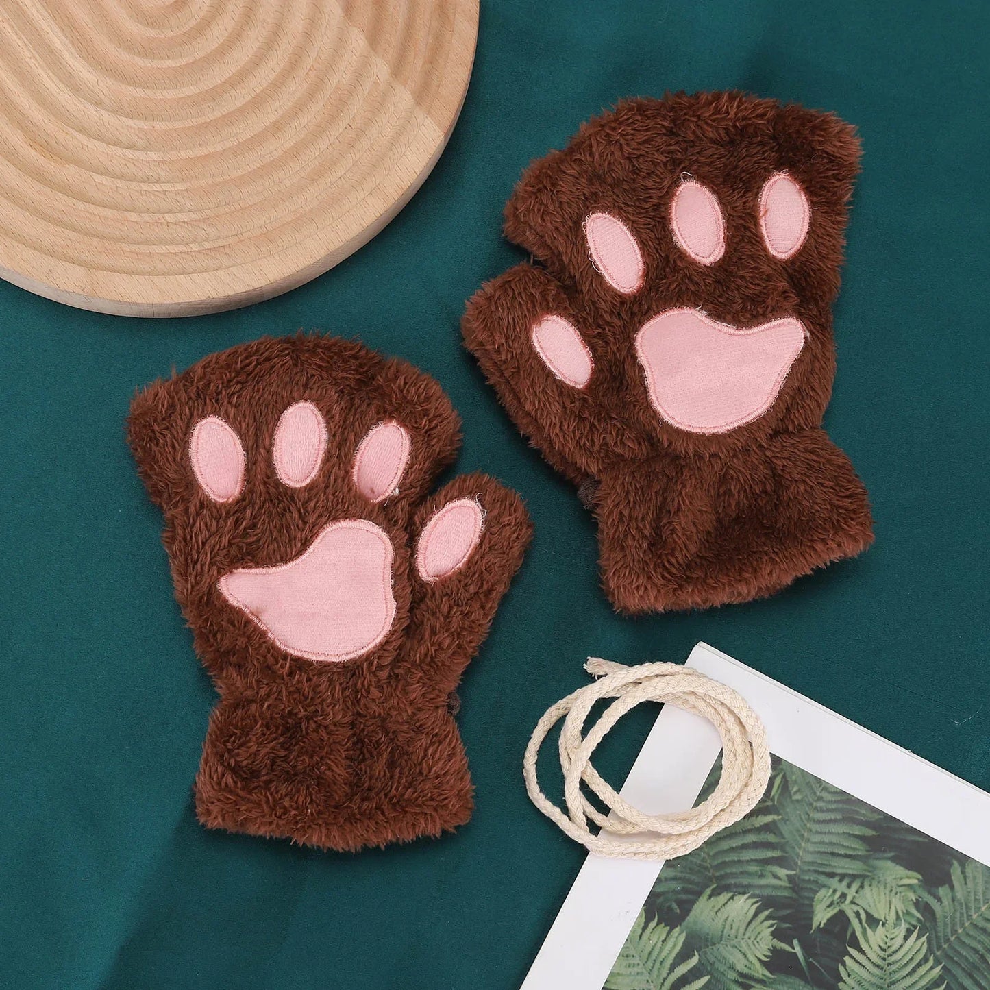 Plush Cat Claw Paw Gloves Fingerless Mittens Warm Cozy Fleece