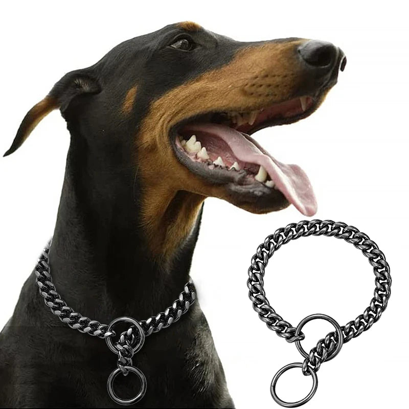 Stainless Steel Chain Collar For Dogs Cuban Link Walking Training