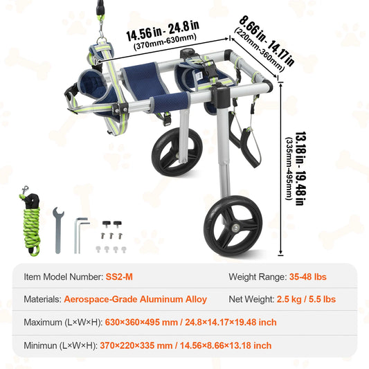 Dog Wheelchair 2 Wheels Back Legs Pet Cart For Paralysis