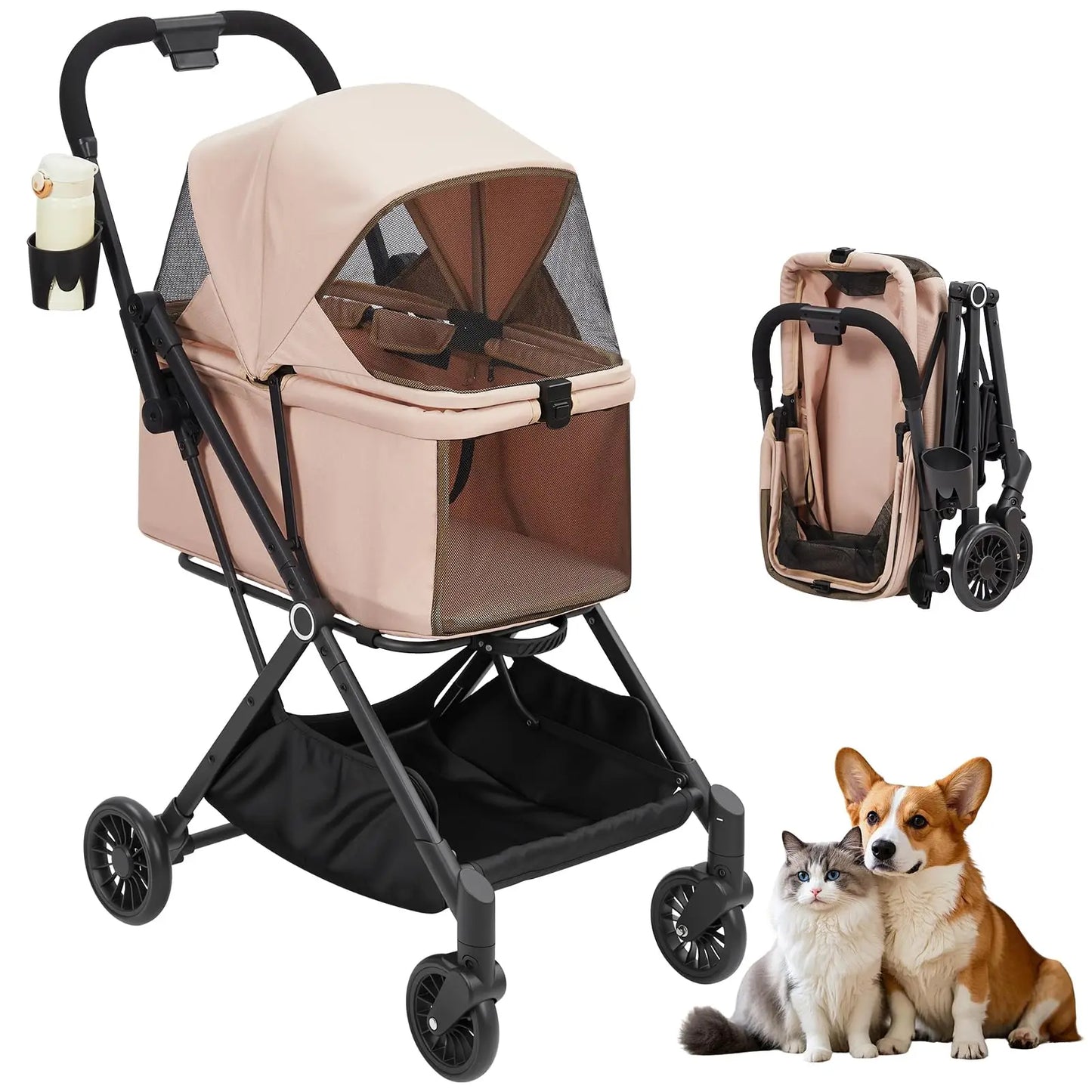 HiMISS Four Wheel Lightweight Foldable Dog Stroller Weatherproof Up To 50 Lbs