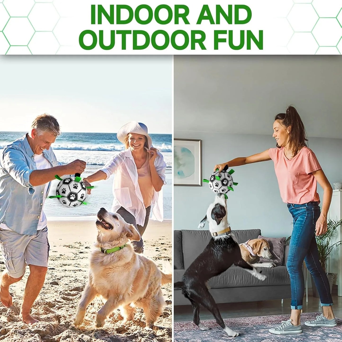 Durable PU Rubber Dog Soccer Ball With Straps For Fetch