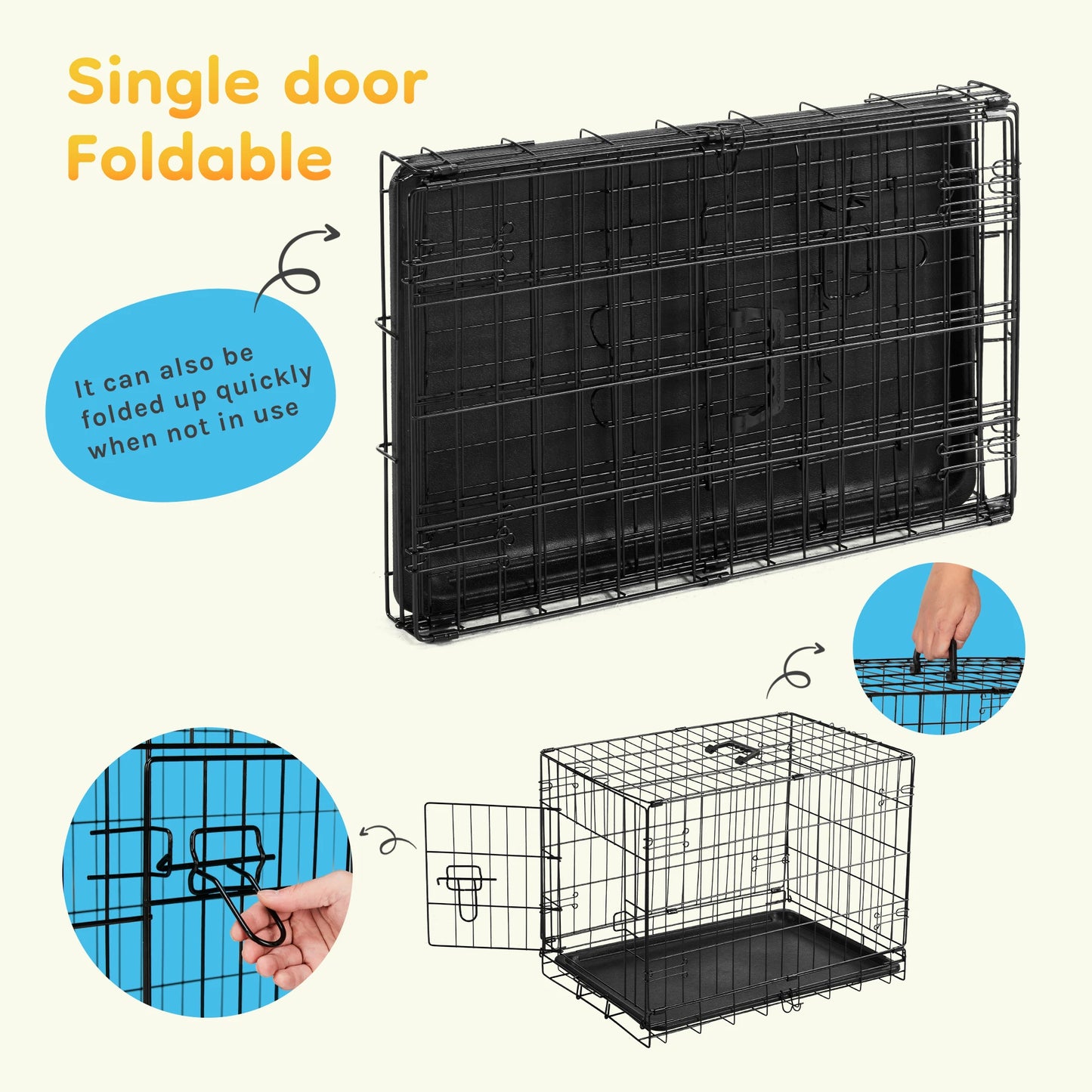 JHK Folding Metal Wire Dog Cage With Leakproof Pan