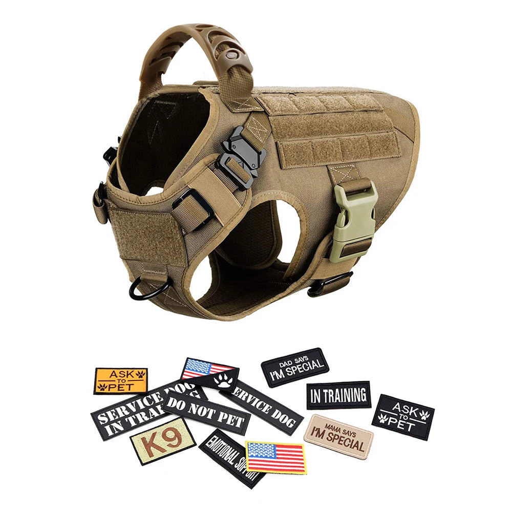PETRAVELCN Military Large Dog Harness Vest With Leash Patches Set