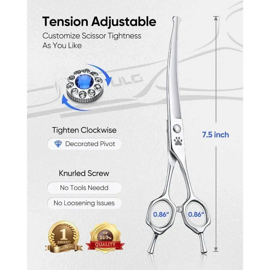 Curved Dog Grooming Shears 440C Stainless Steel Ergonomic