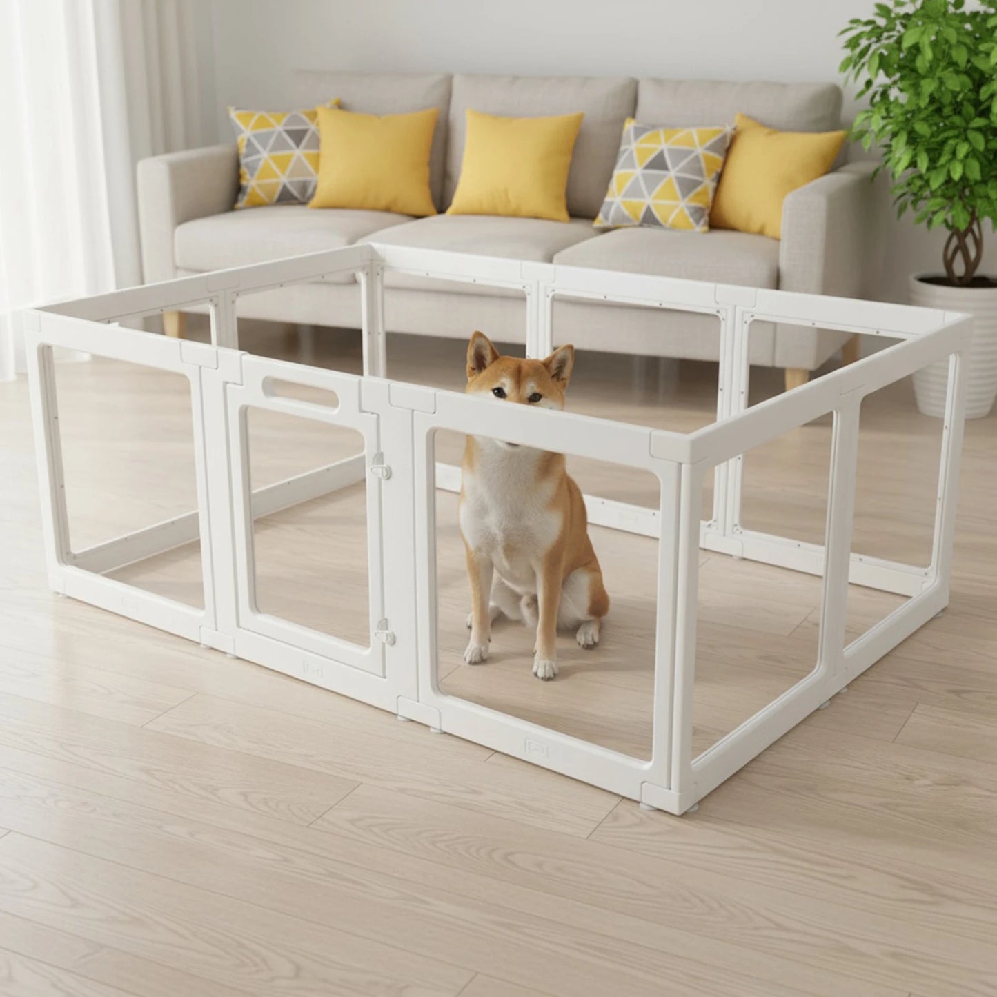 Clear Acrylic Dog Puppy Playpen Kennel Cage With Door Easy