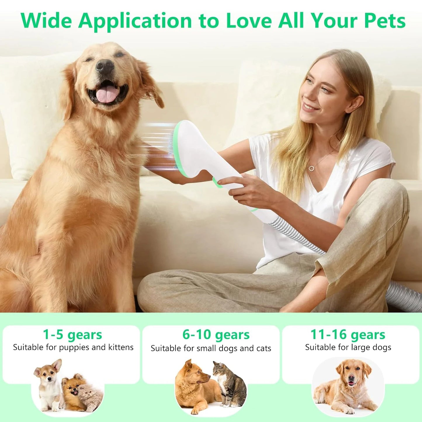 HiMISS Pet Grooming Vacuum Kit Professional Quiet With 5 Tools