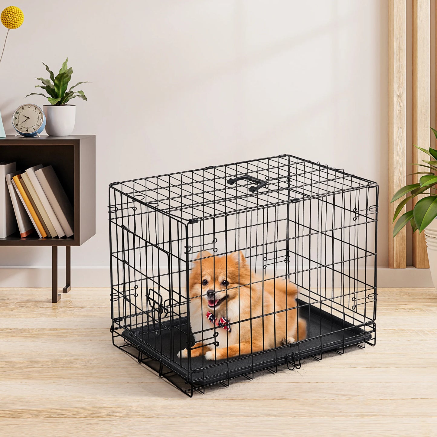 JHK Folding Metal Wire Dog Cage With Leakproof Pan